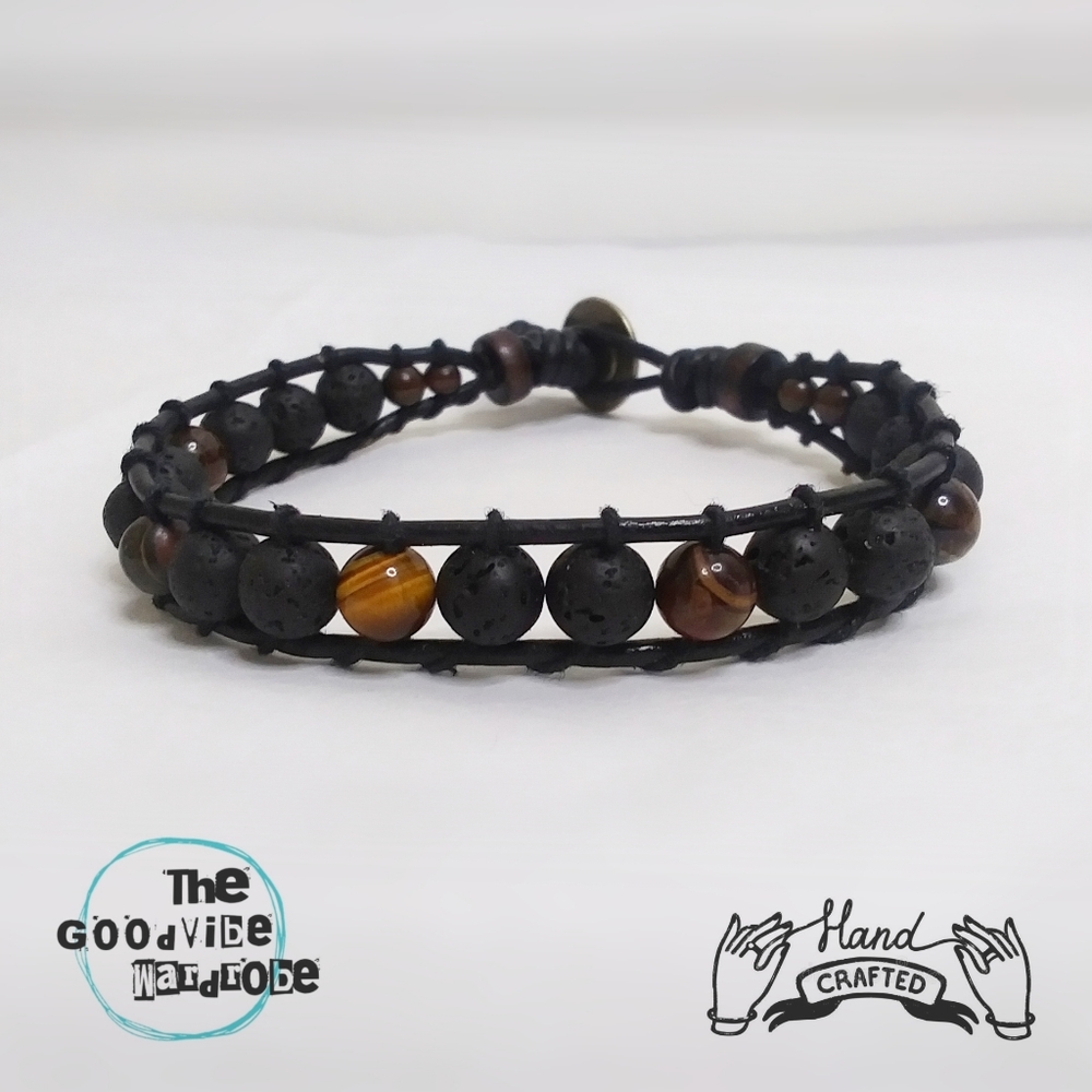 Tiger Eye/Lava Rock/Hemp/Leather Bracelet